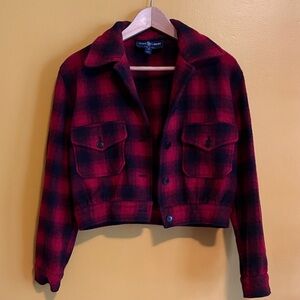 Ralph Lauren Red and Black Plaid Cropped Wool Jacket